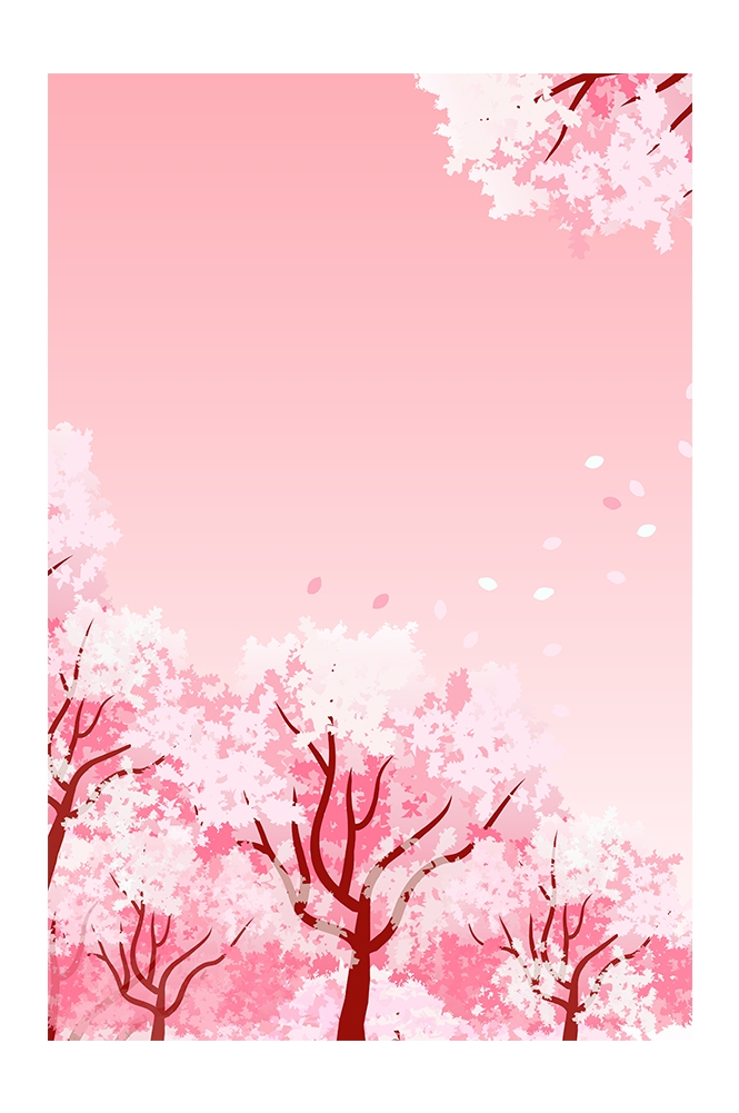 竖版唯美樱花桃花插画素材15