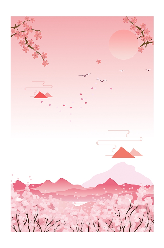 竖版唯美樱花桃花插画素材13