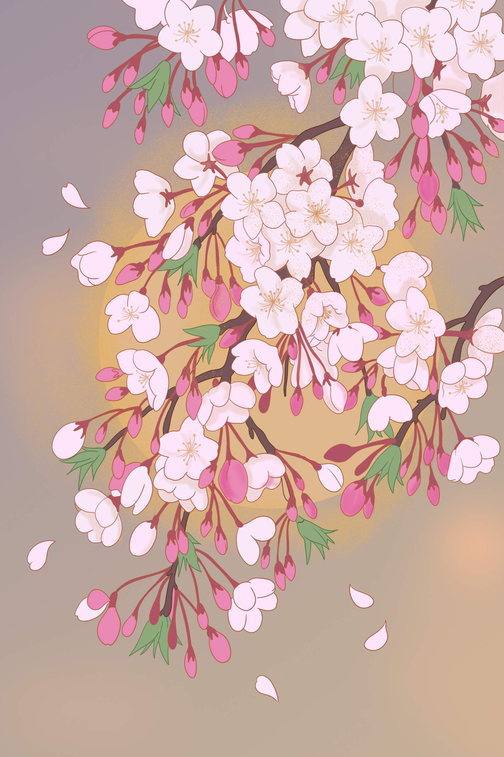 竖版唯美樱花桃花插画素材30