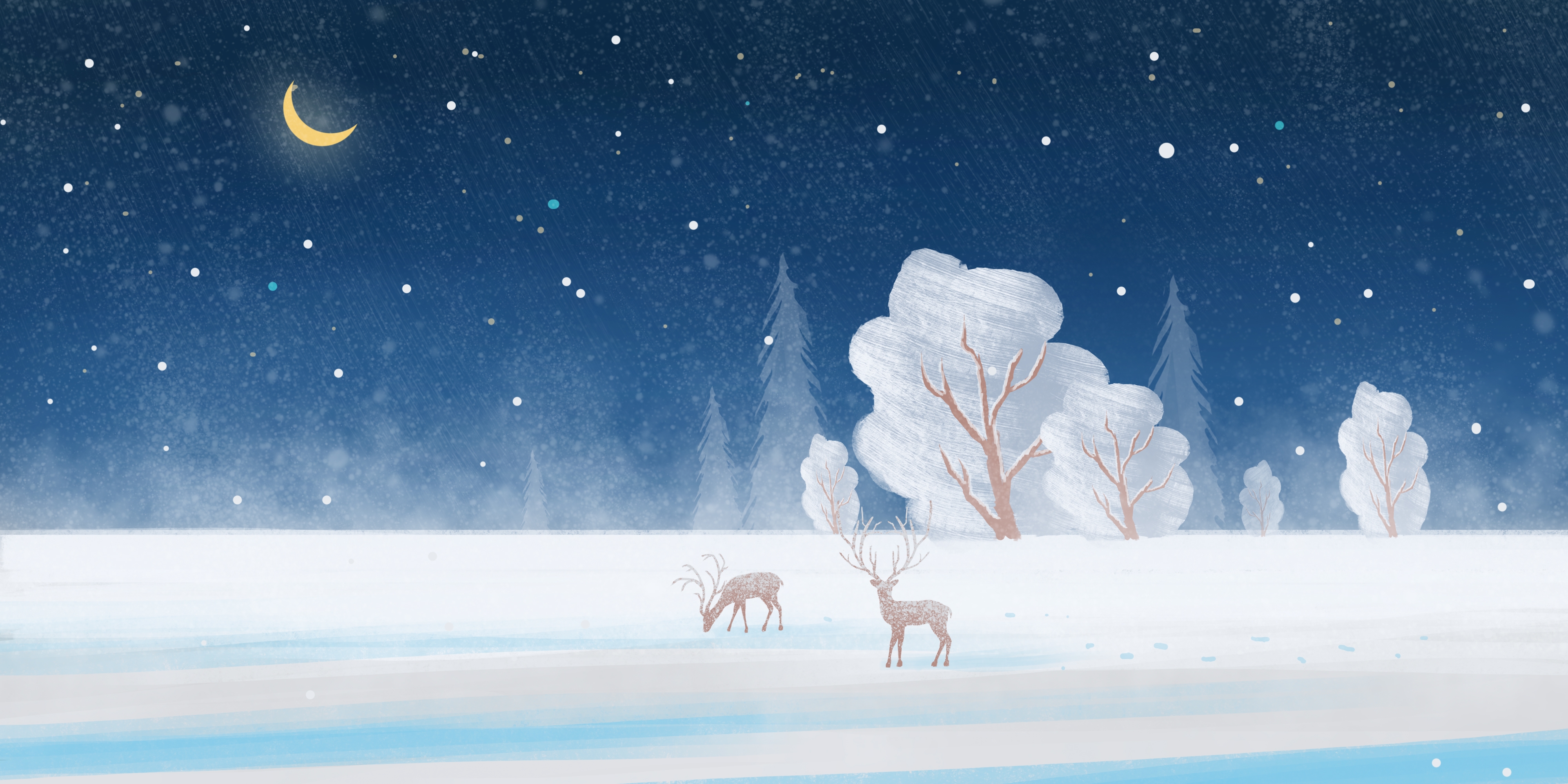 冬天雪景风景场景插画大雪小雪横版冬季素材20