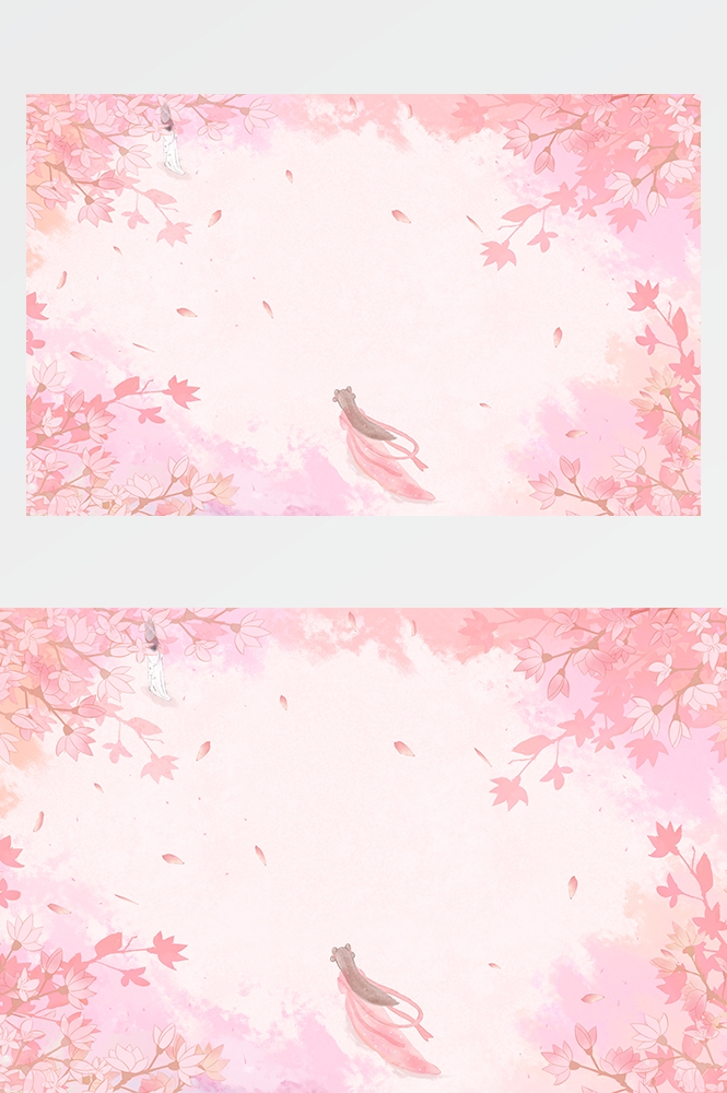 横版唯美樱花桃花插画素材3