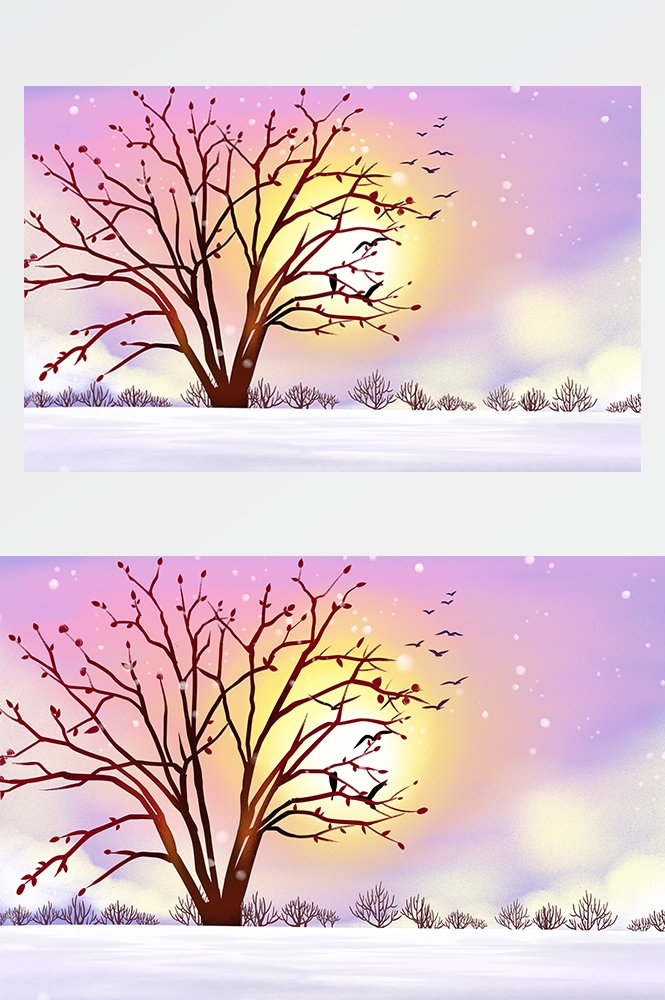 冬天雪景风景场景插画大雪小雪横版冬季素材27