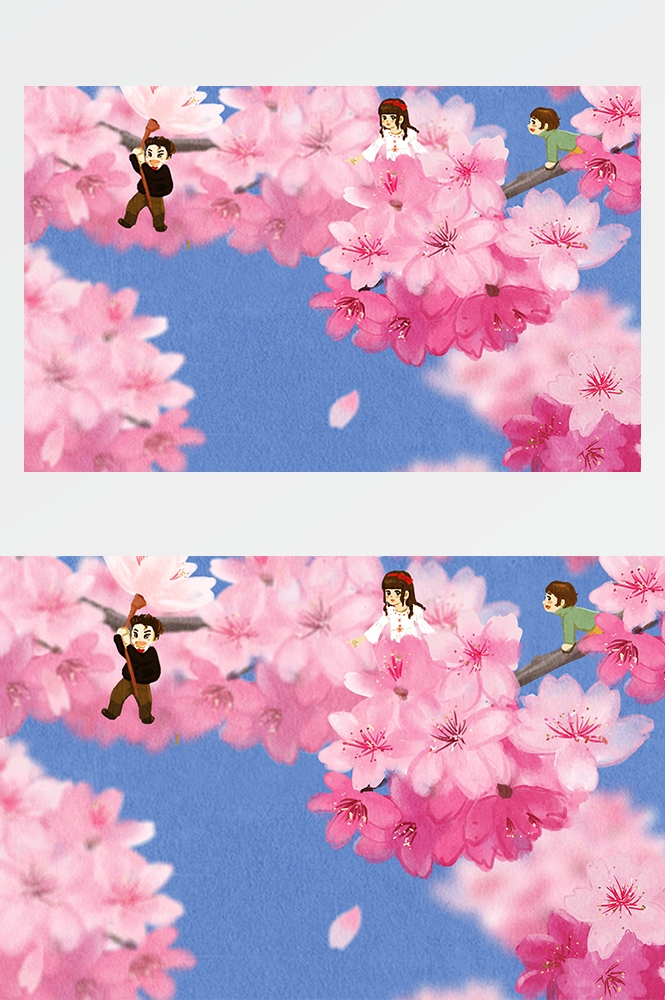 横版唯美樱花桃花插画素材16