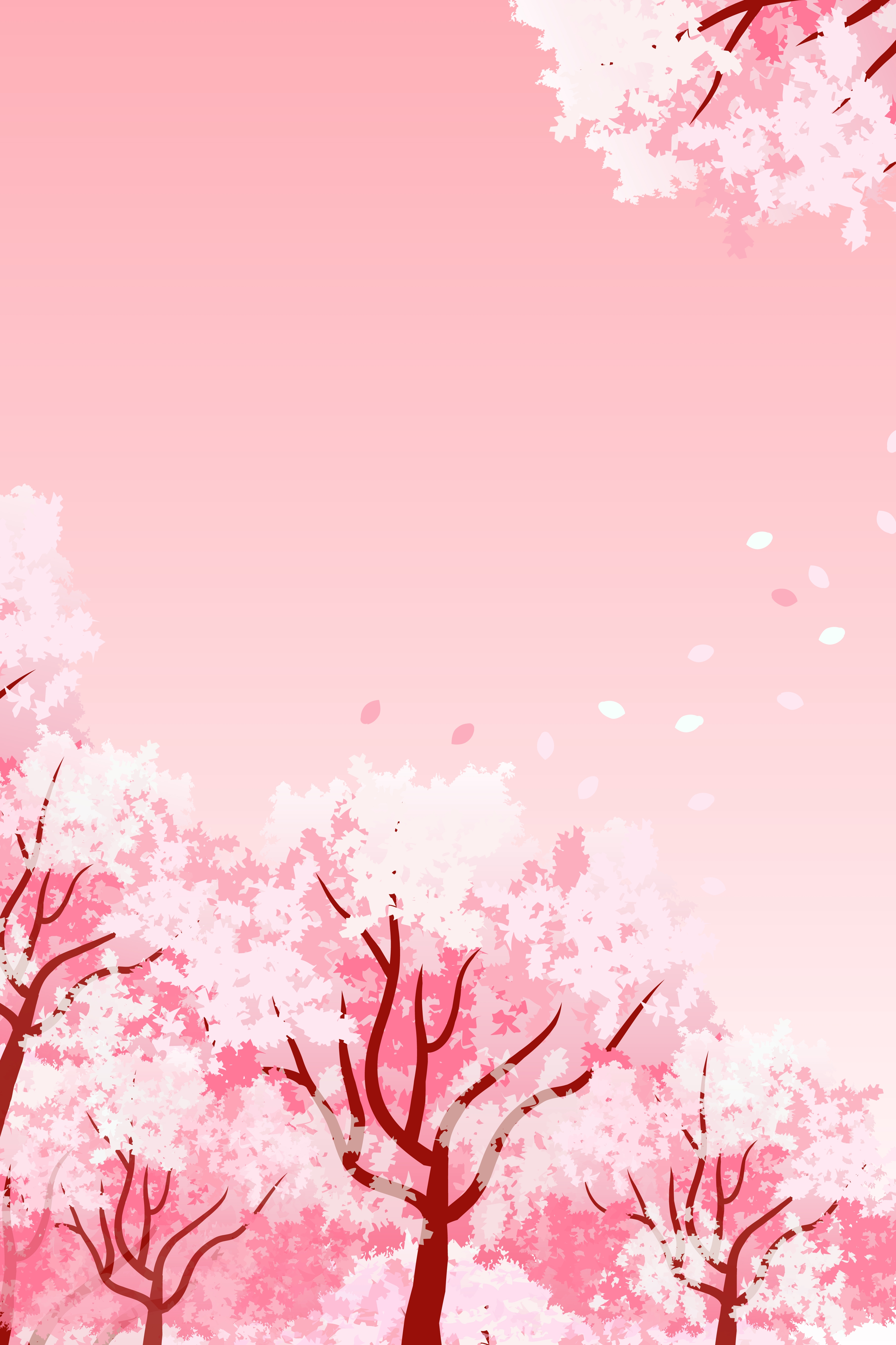 竖版唯美樱花桃花插画素材15