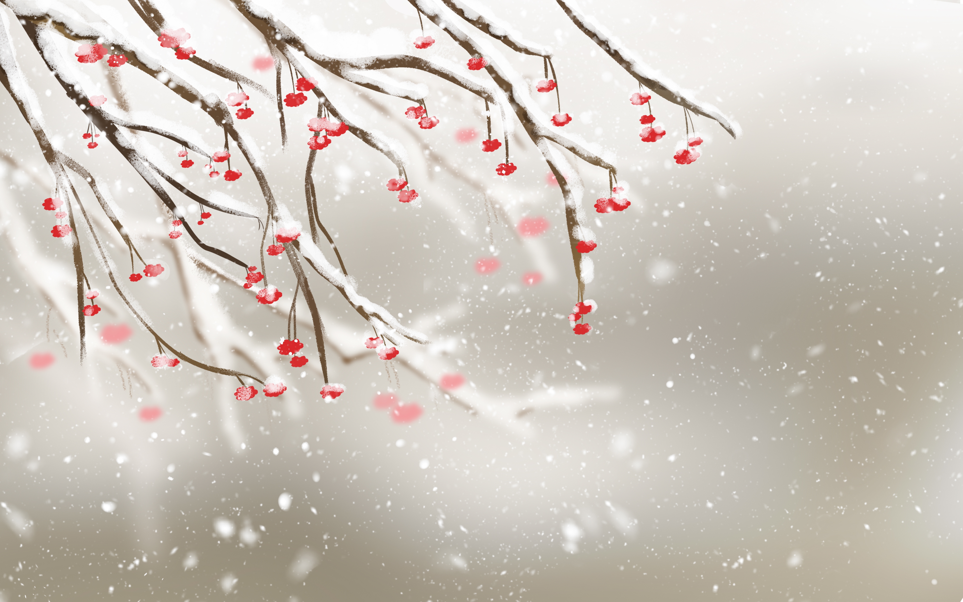 冬天雪景风景场景插画大雪小雪横版冬季素材32