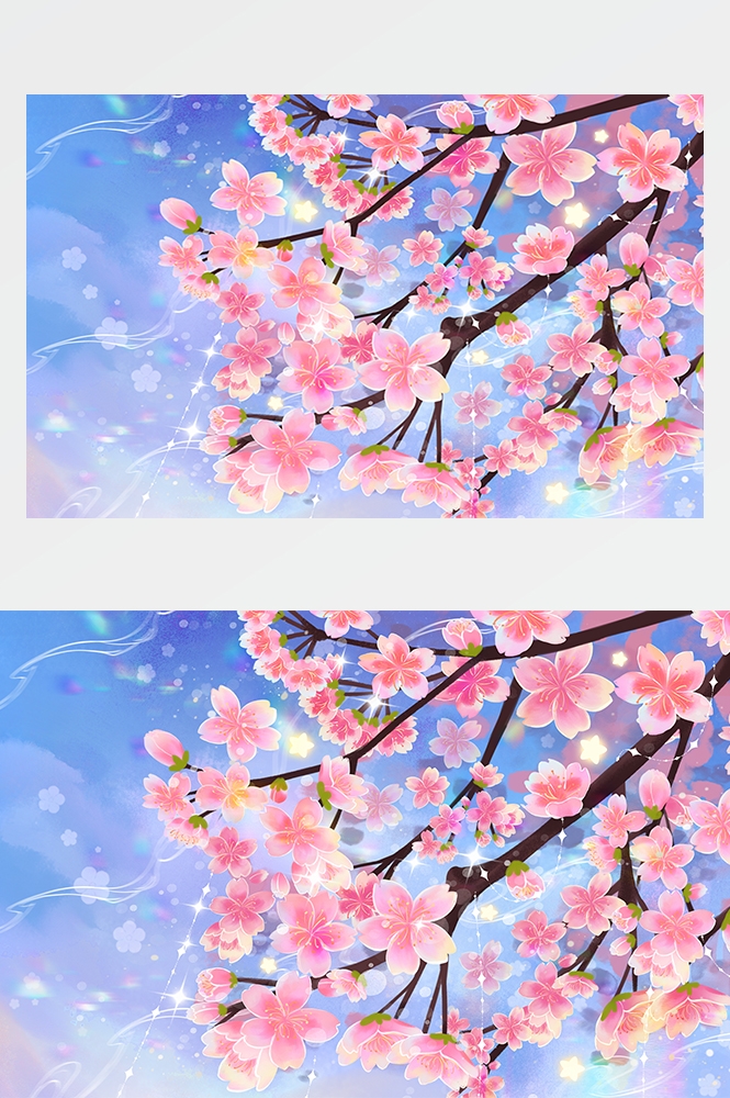 横版唯美樱花桃花插画素材21