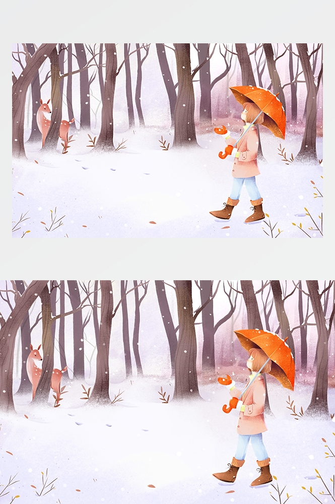 冬天雪景风景场景插画大雪小雪横版冬季素材11