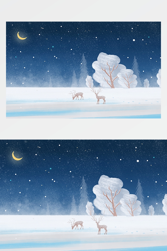 冬天雪景风景场景插画大雪小雪横版冬季素材20