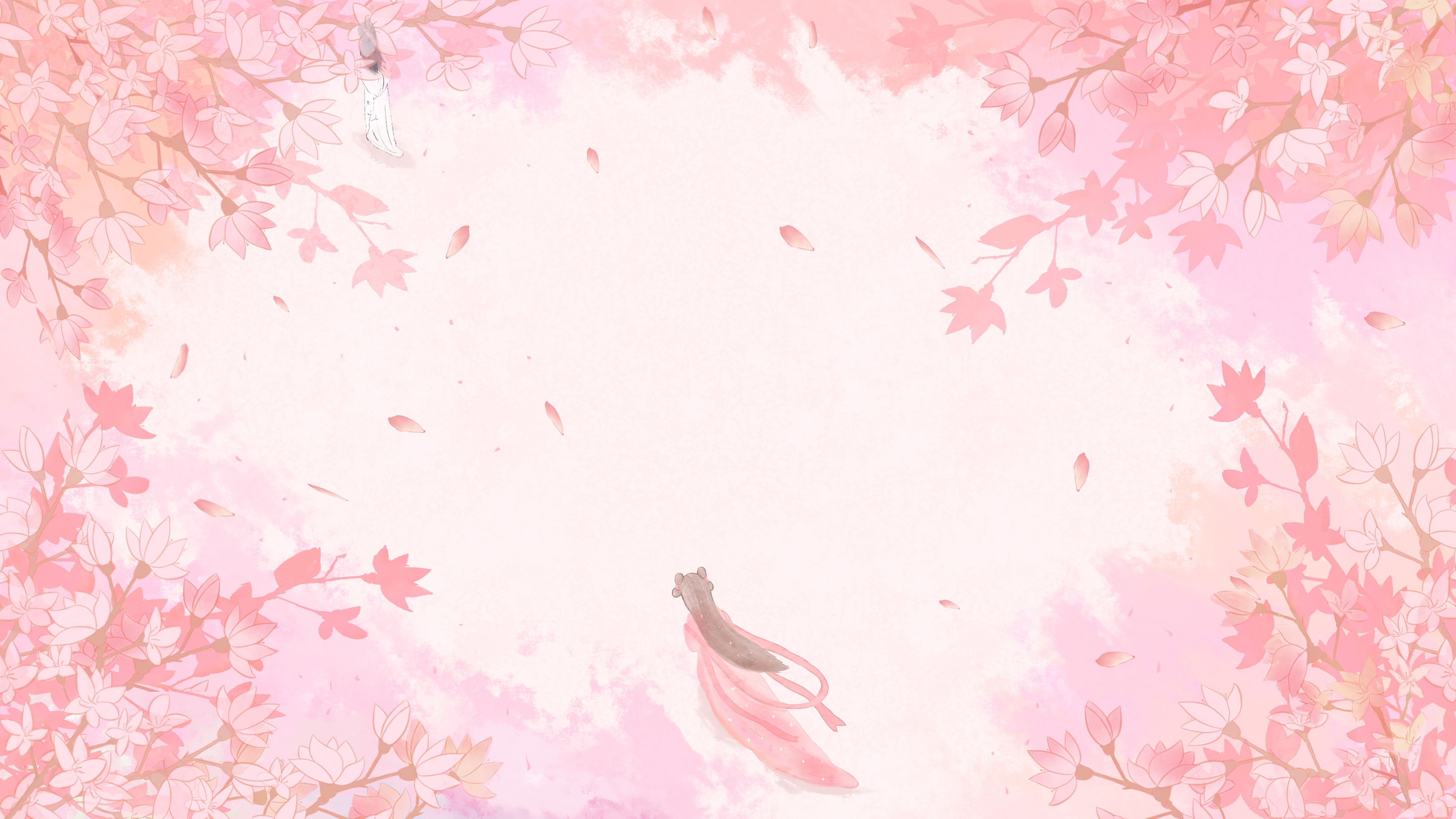 横版唯美樱花桃花插画素材3