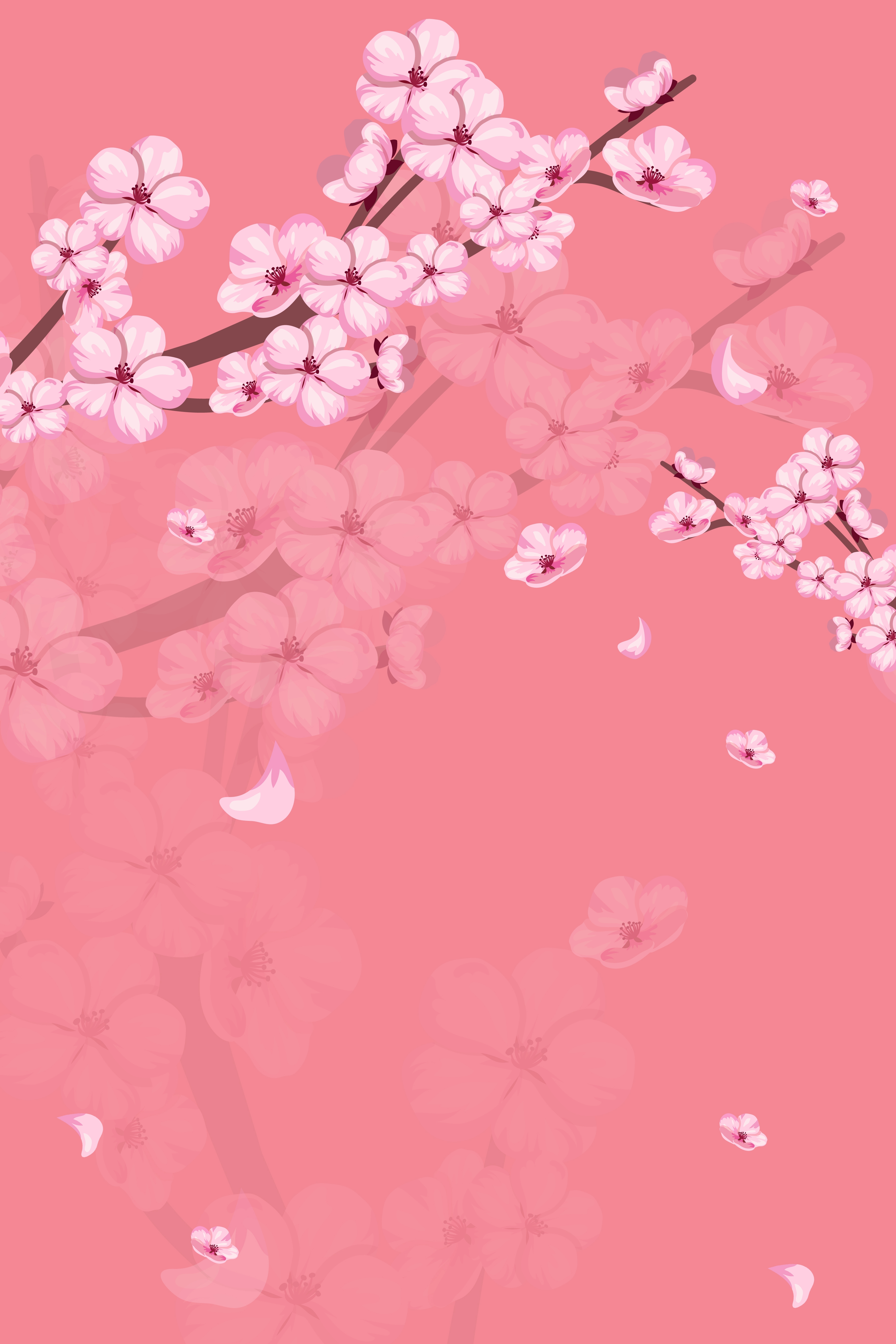 竖版唯美樱花桃花插画素材14