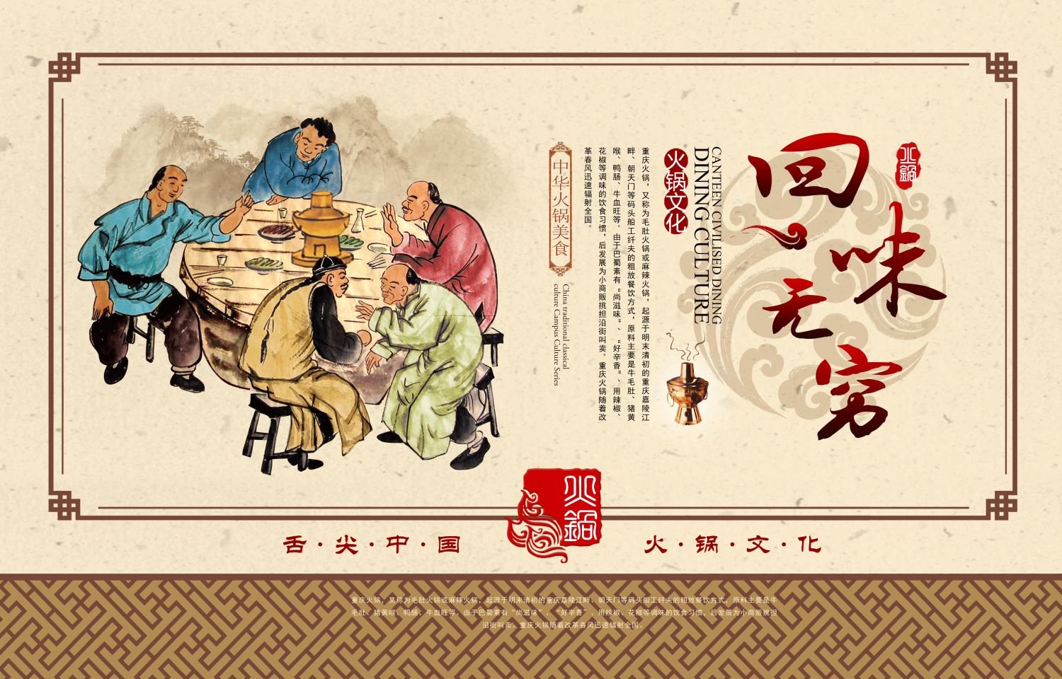 饭店复古老北京铜火锅壁画背景文化墙绘素材模板12