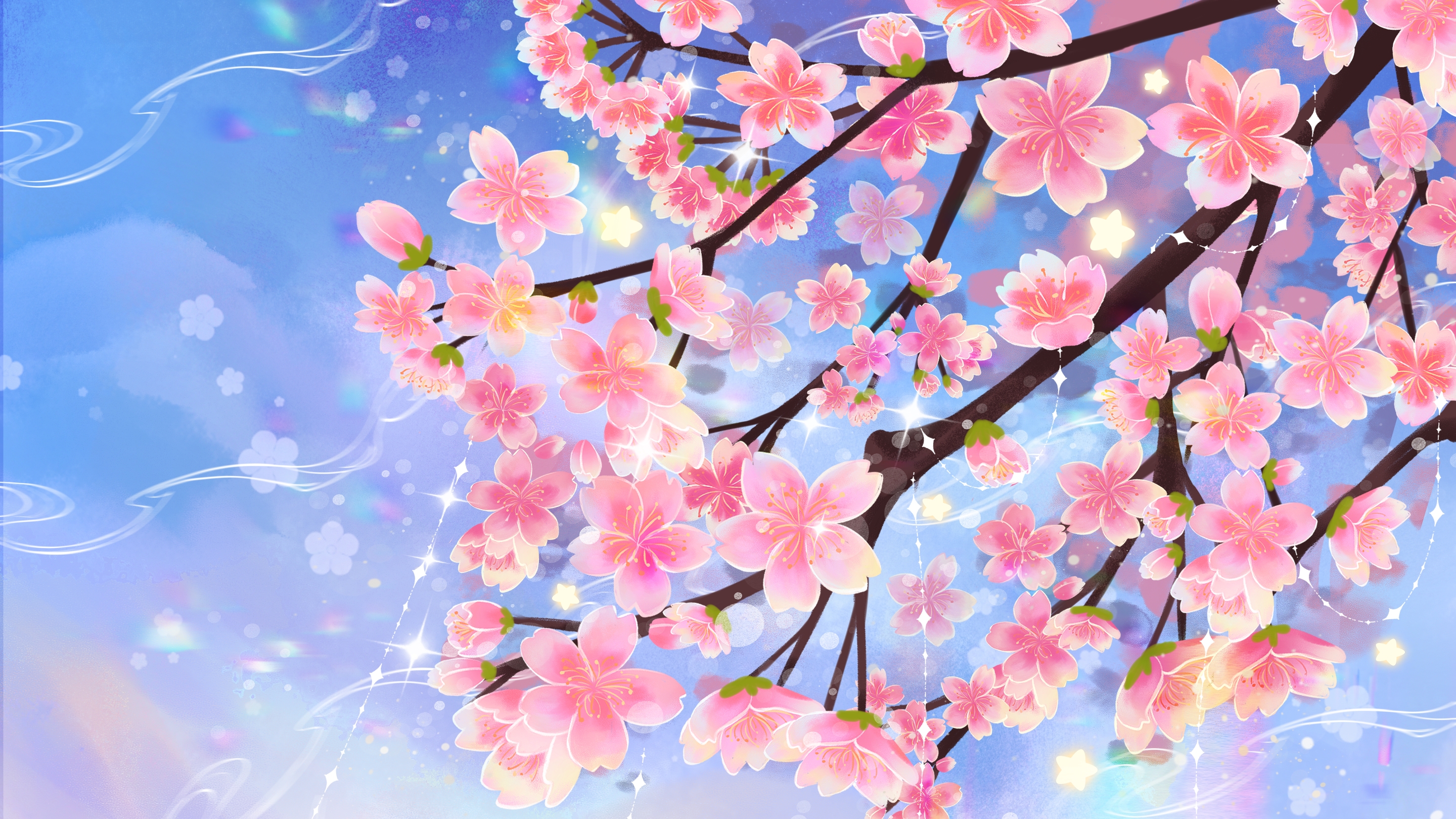 横版唯美樱花桃花插画素材21