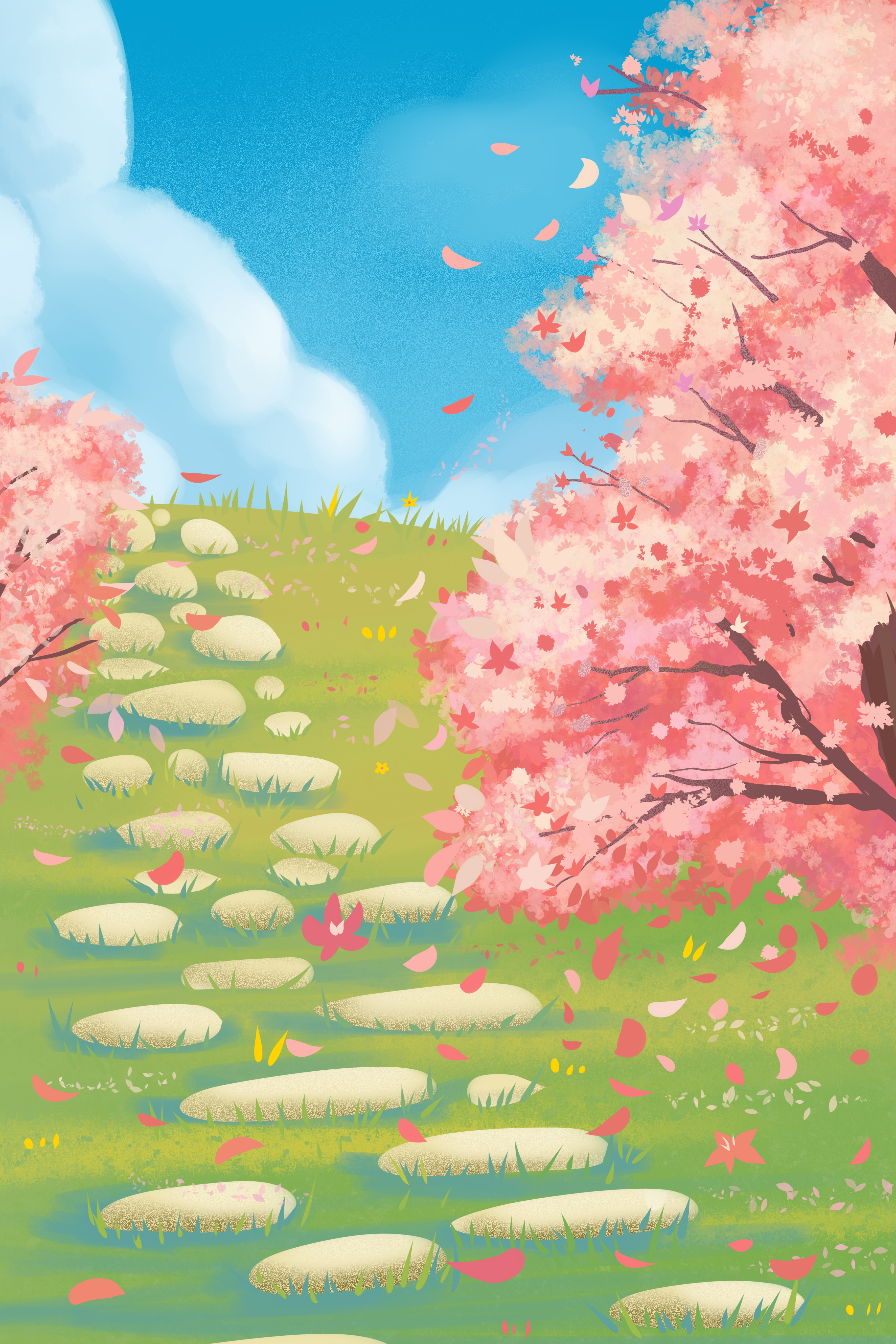 竖版唯美樱花桃花插画素材11
