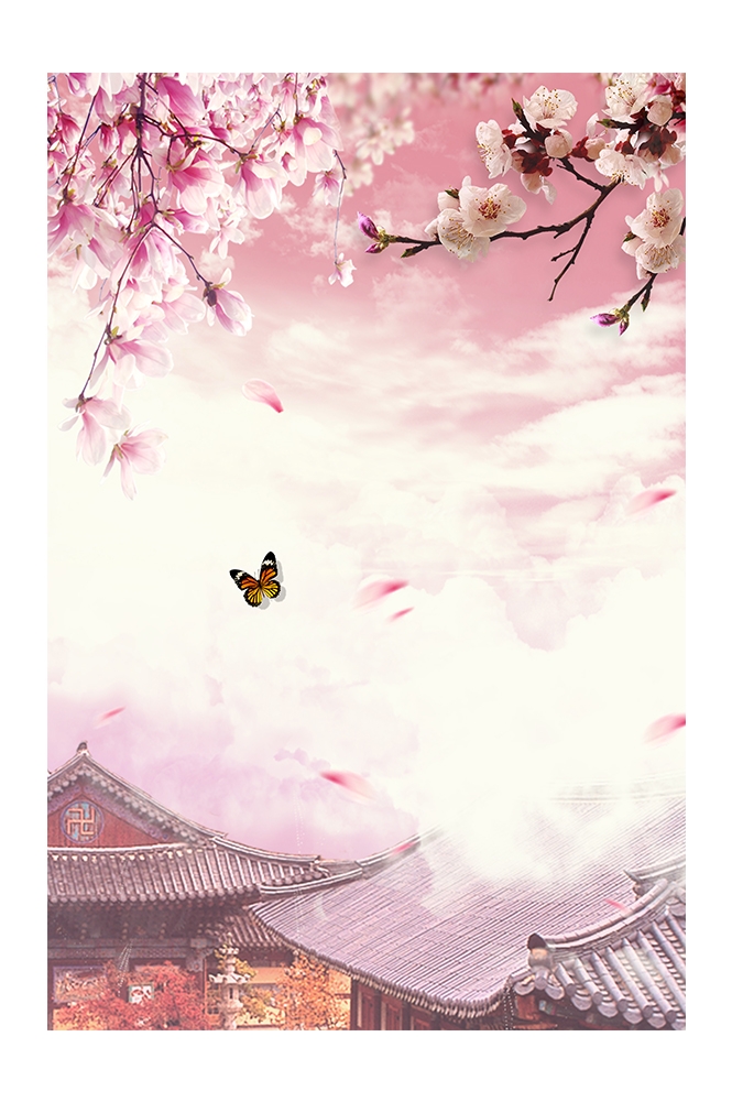竖版唯美樱花桃花插画素材16