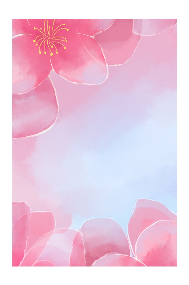 竖版唯美樱花桃花插画素材29
