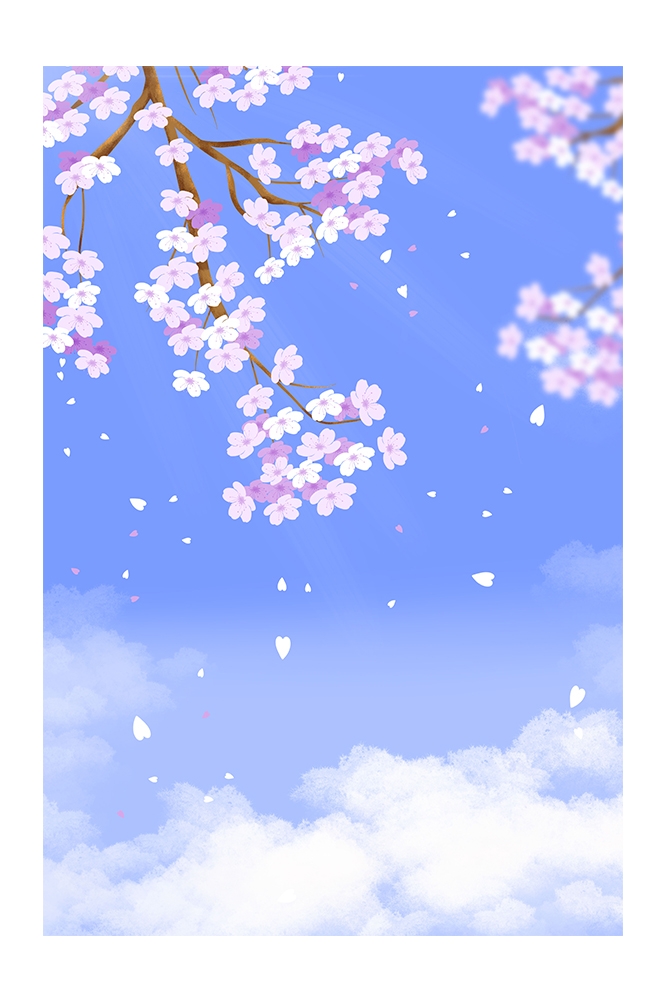 竖版唯美樱花桃花插画素材26