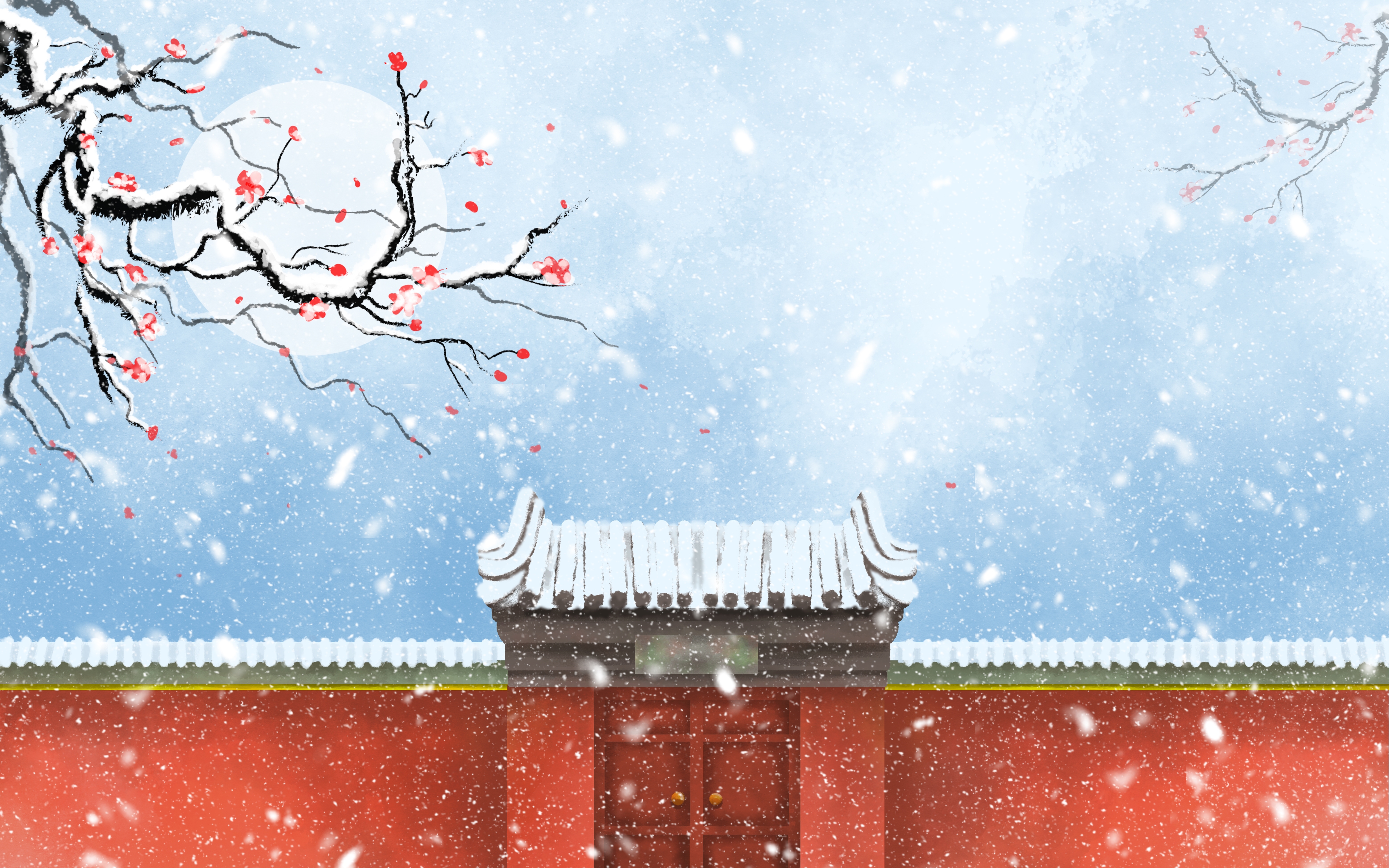 冬天雪景风景场景插画大雪小雪横版冬季素材9
