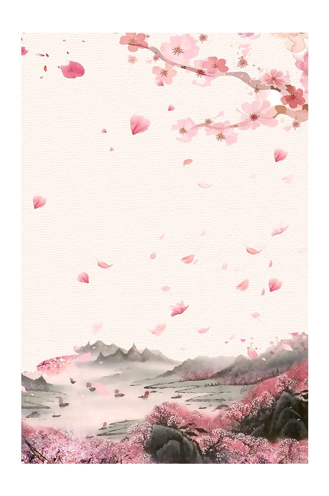 竖版唯美樱花桃花插画素材19