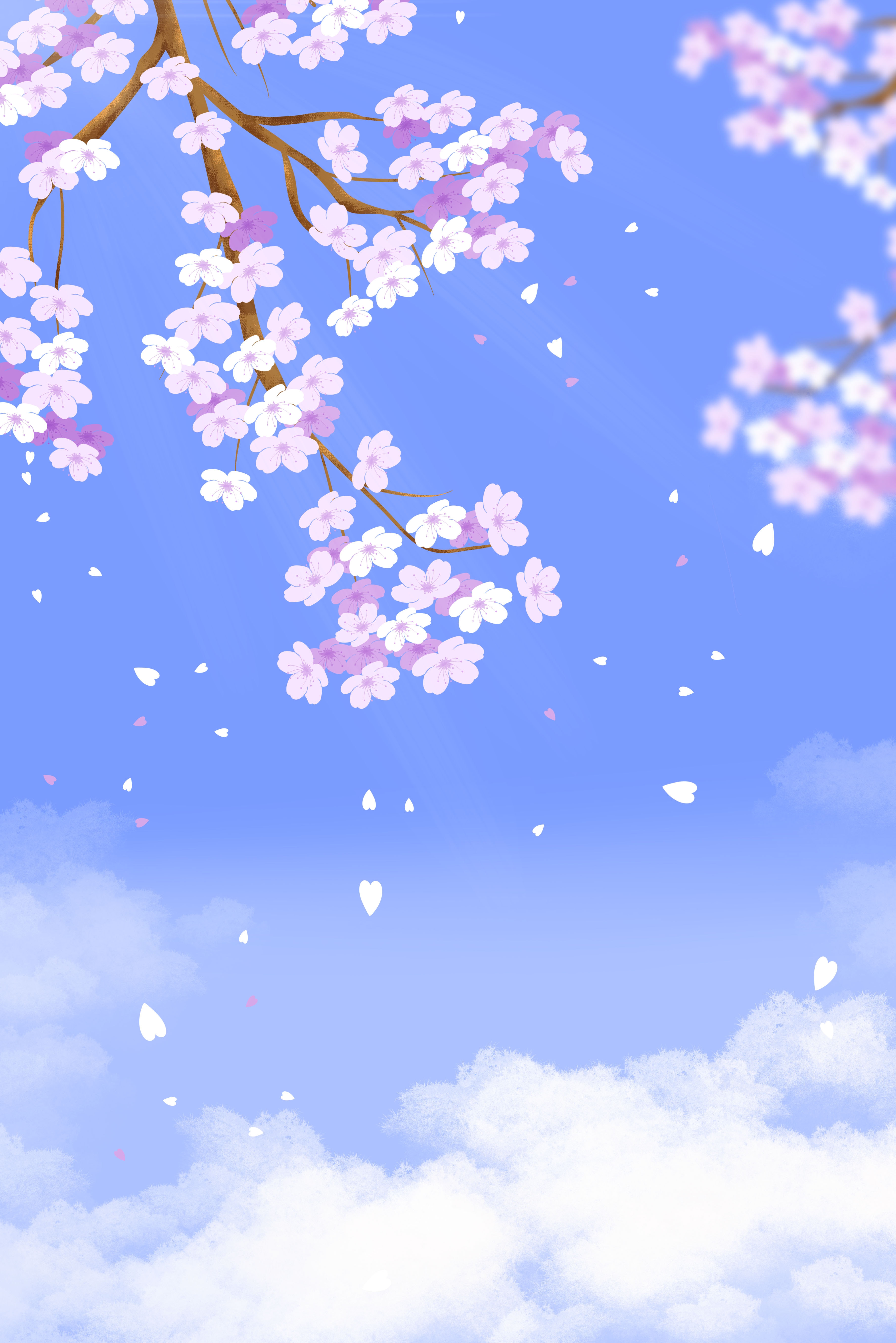竖版唯美樱花桃花插画素材26