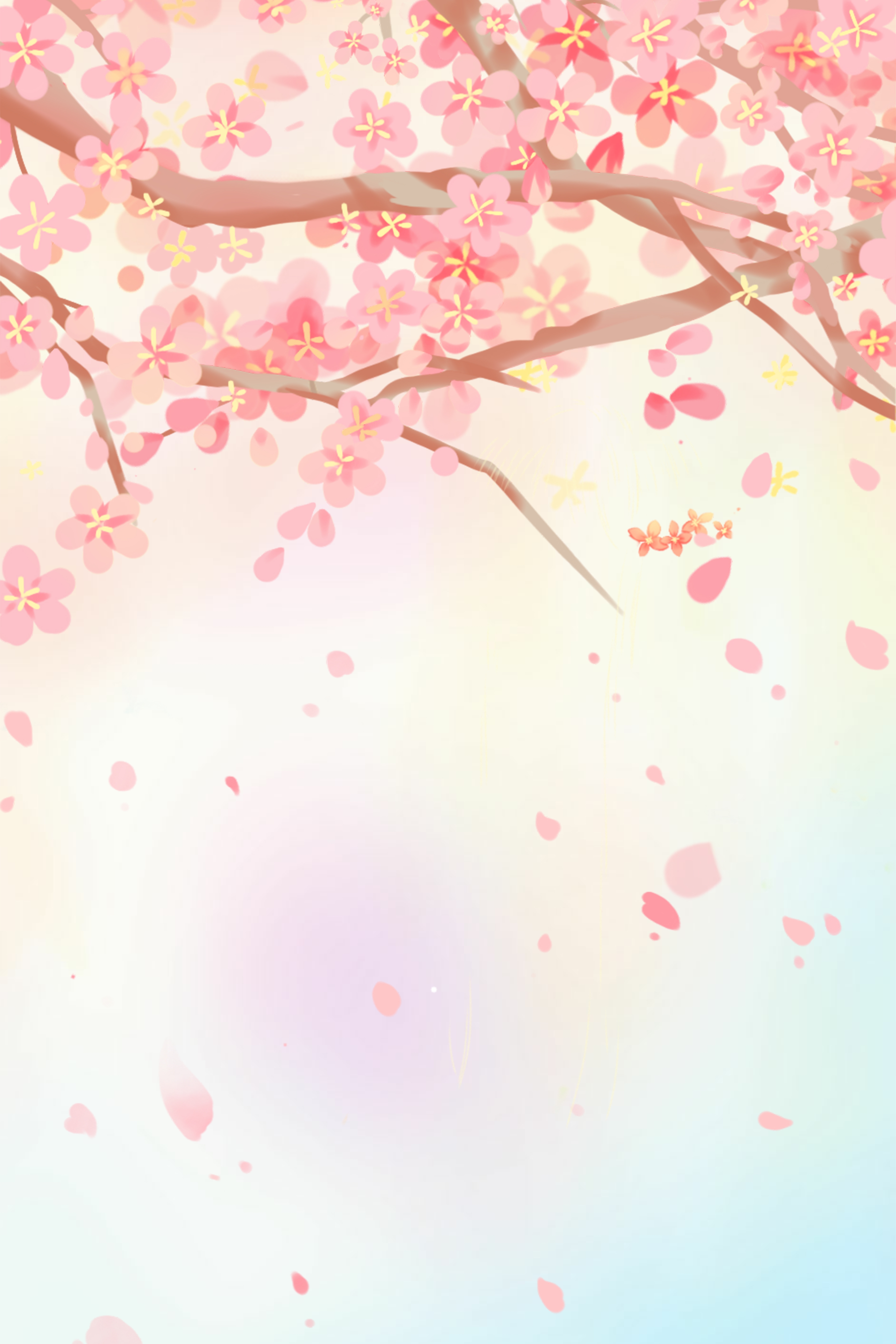 竖版唯美樱花桃花插画素材4