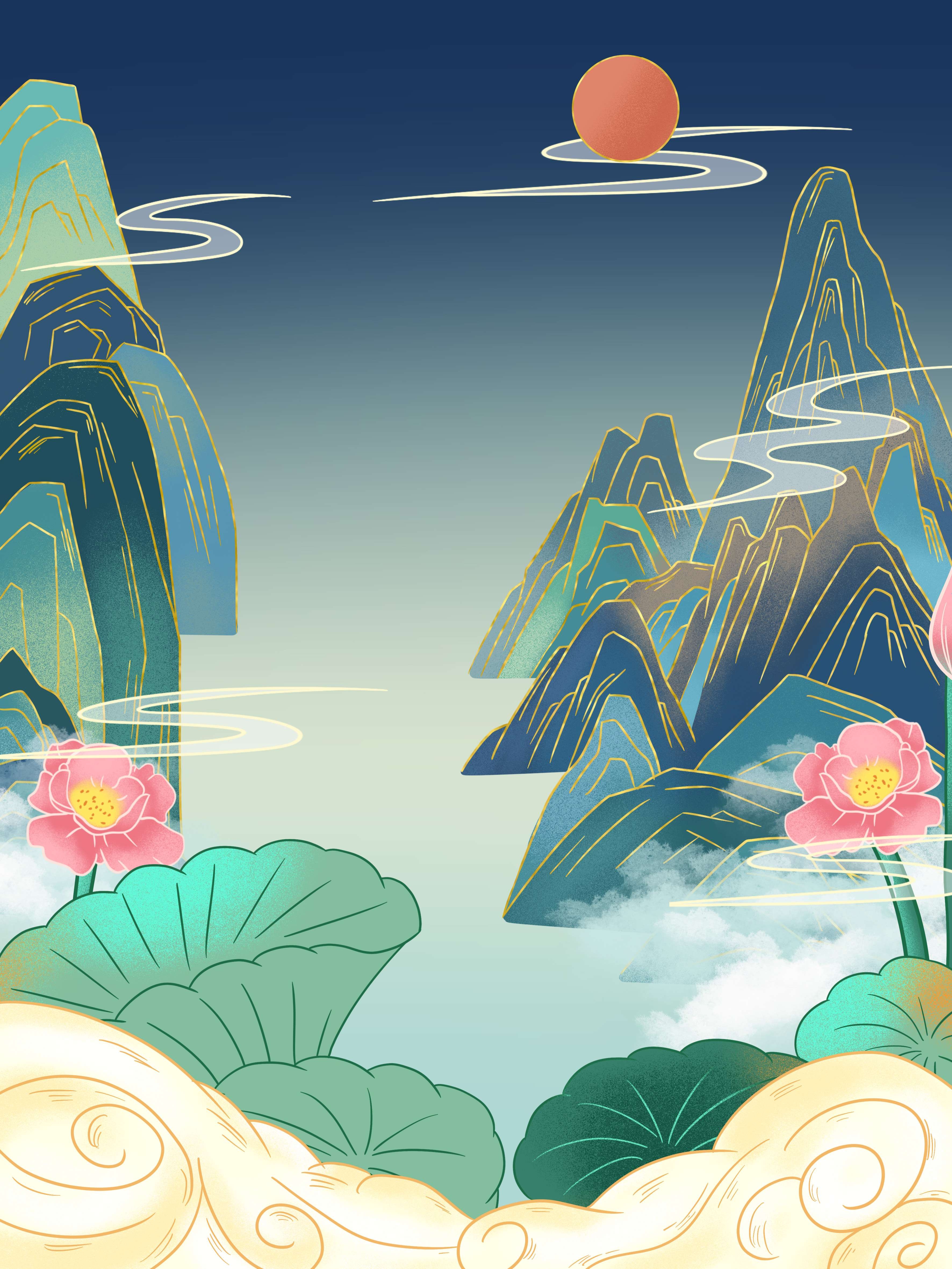 国潮风插画背景素材87