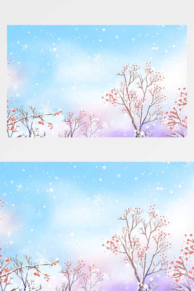 冬天雪景风景场景插画大雪小雪横版冬季素材30