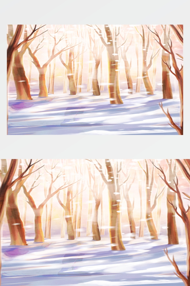 冬天雪景风景场景插画大雪小雪横版冬季素材5