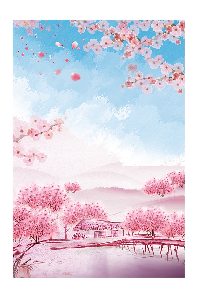竖版唯美樱花桃花插画素材18