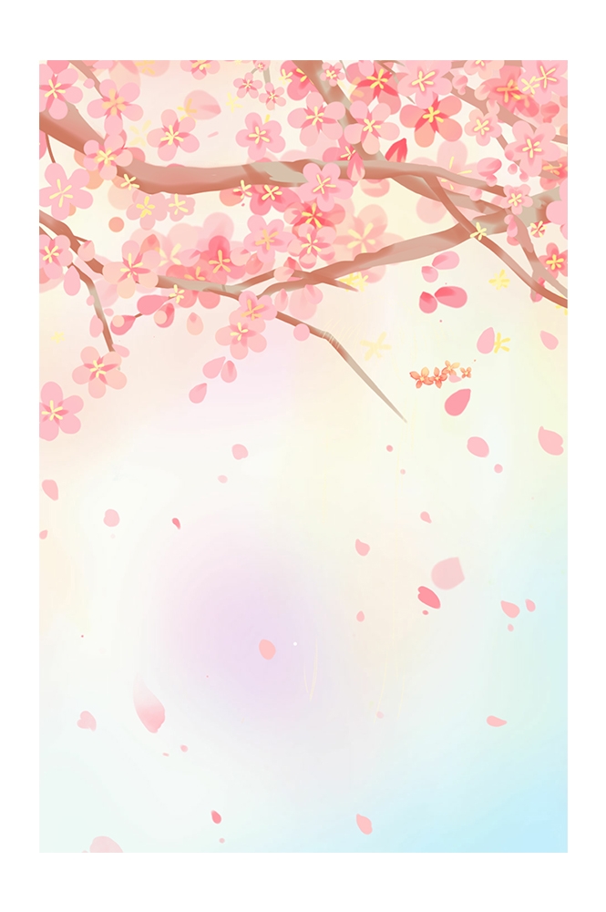 竖版唯美樱花桃花插画素材4