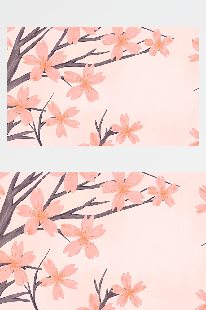 横版唯美樱花桃花插画素材10