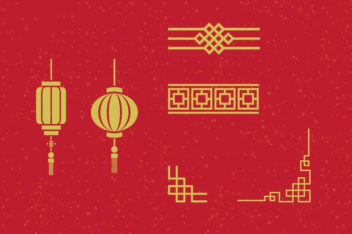 中国风古典传统图案边框祥云灯笼装饰线条元素161