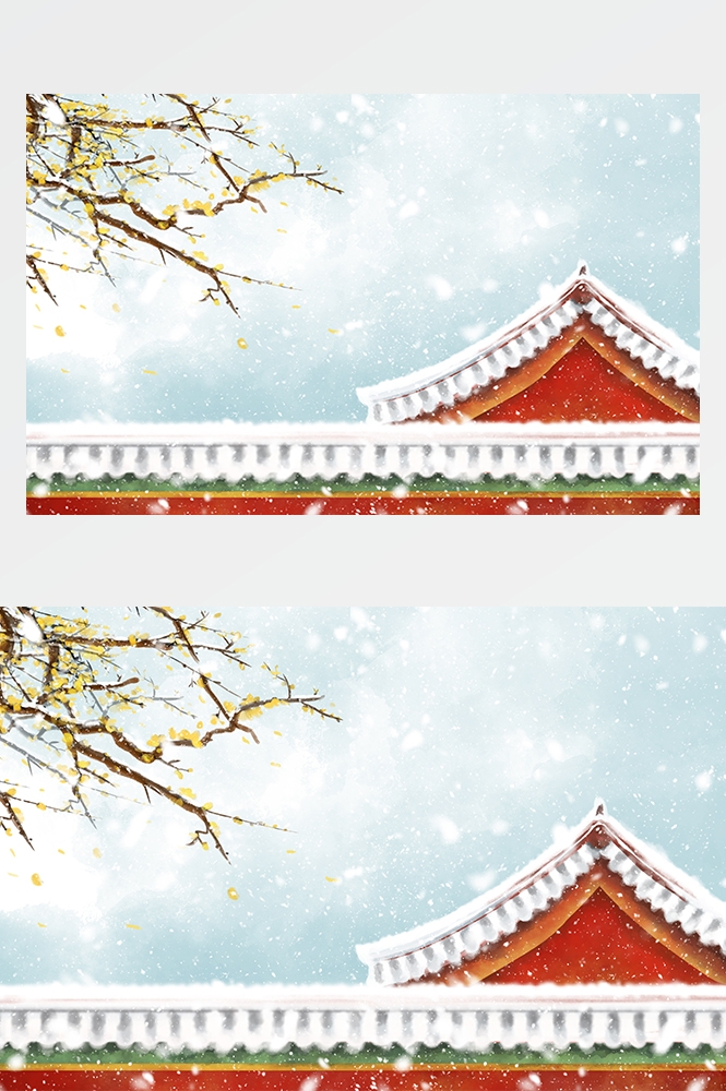 冬天雪景风景场景插画大雪小雪横版冬季素材7