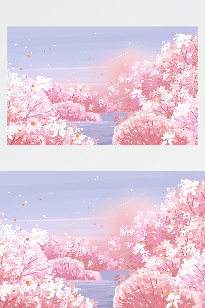 横版唯美樱花桃花插画素材17