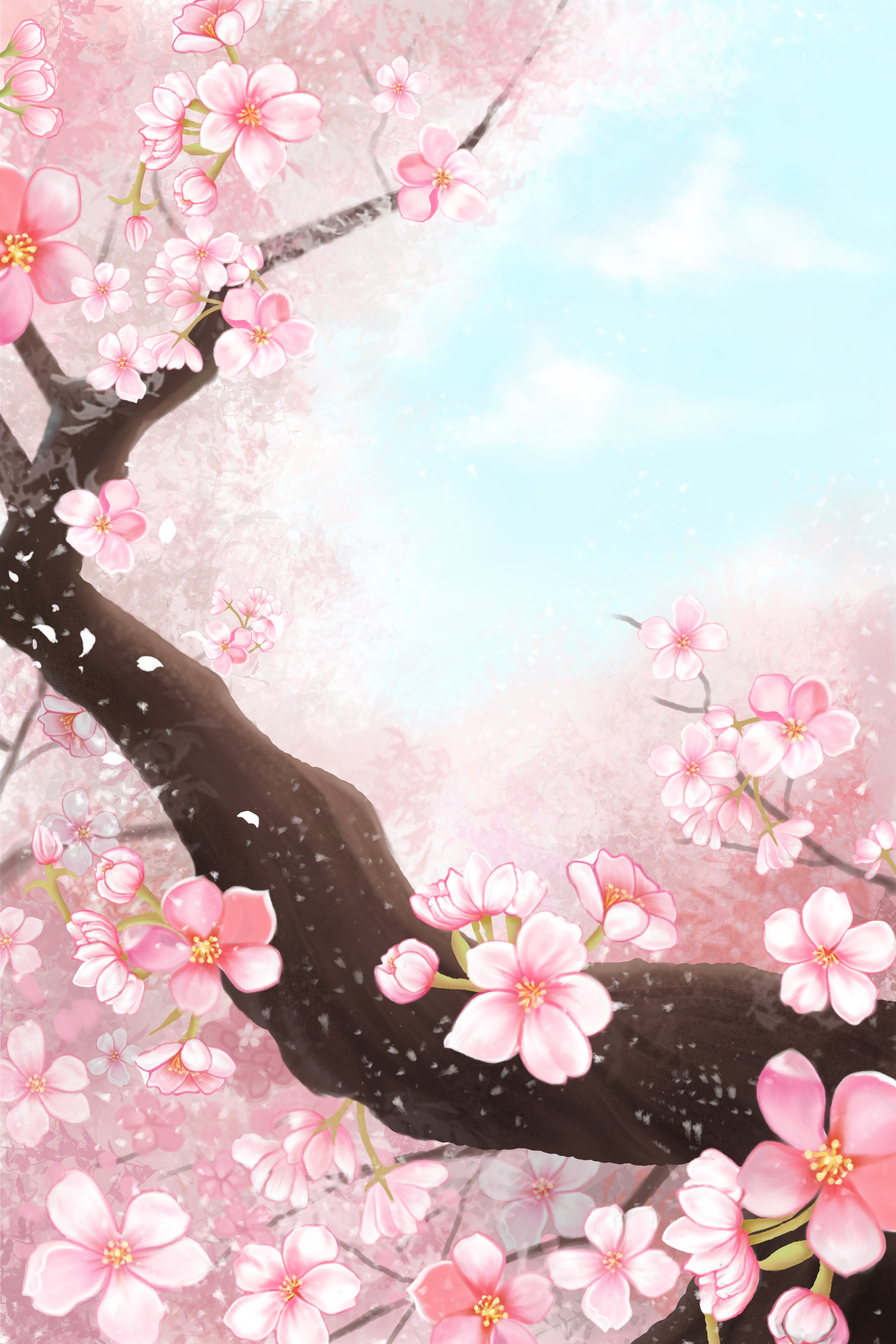 竖版唯美樱花桃花插画素材10