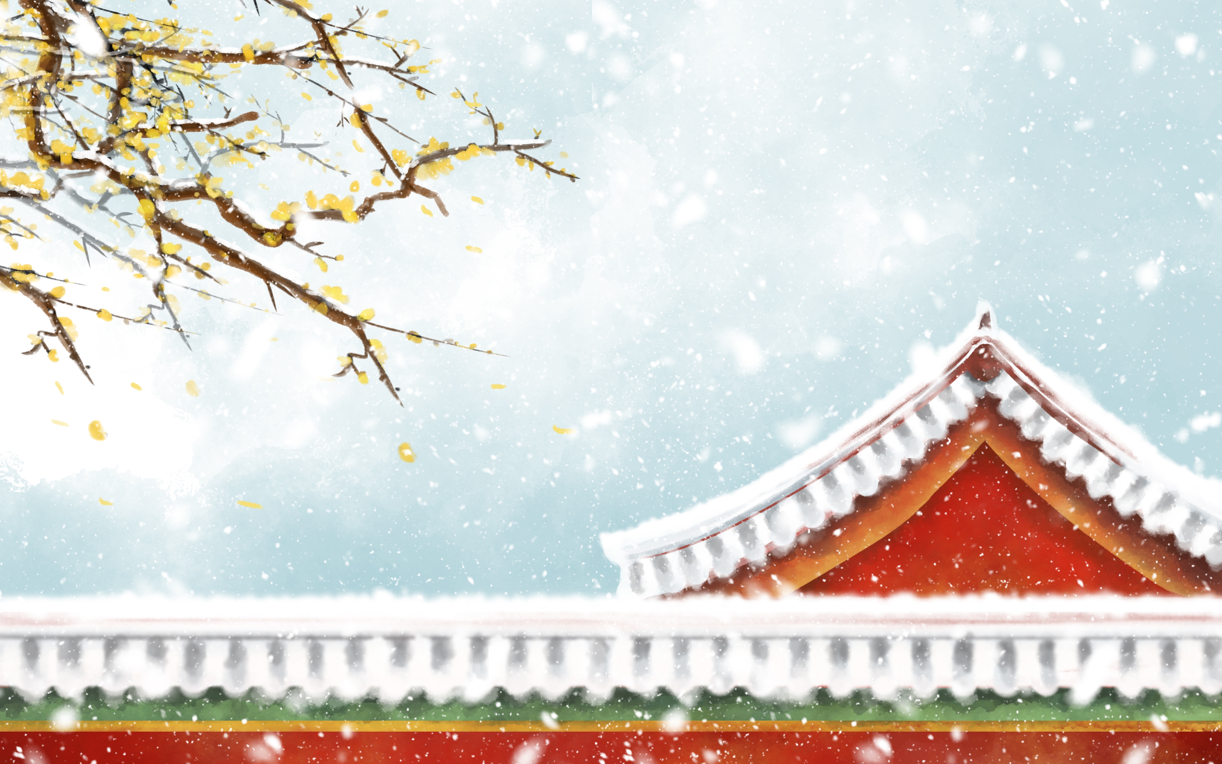 冬天雪景风景场景插画大雪小雪横版冬季素材7