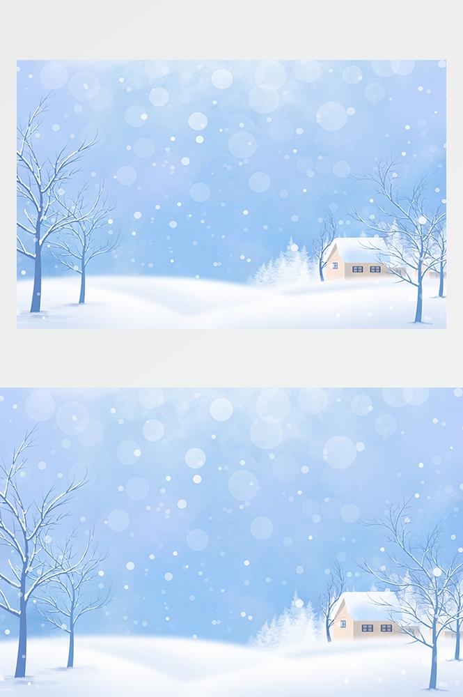 冬天雪景风景场景插画大雪小雪横版冬季素材17