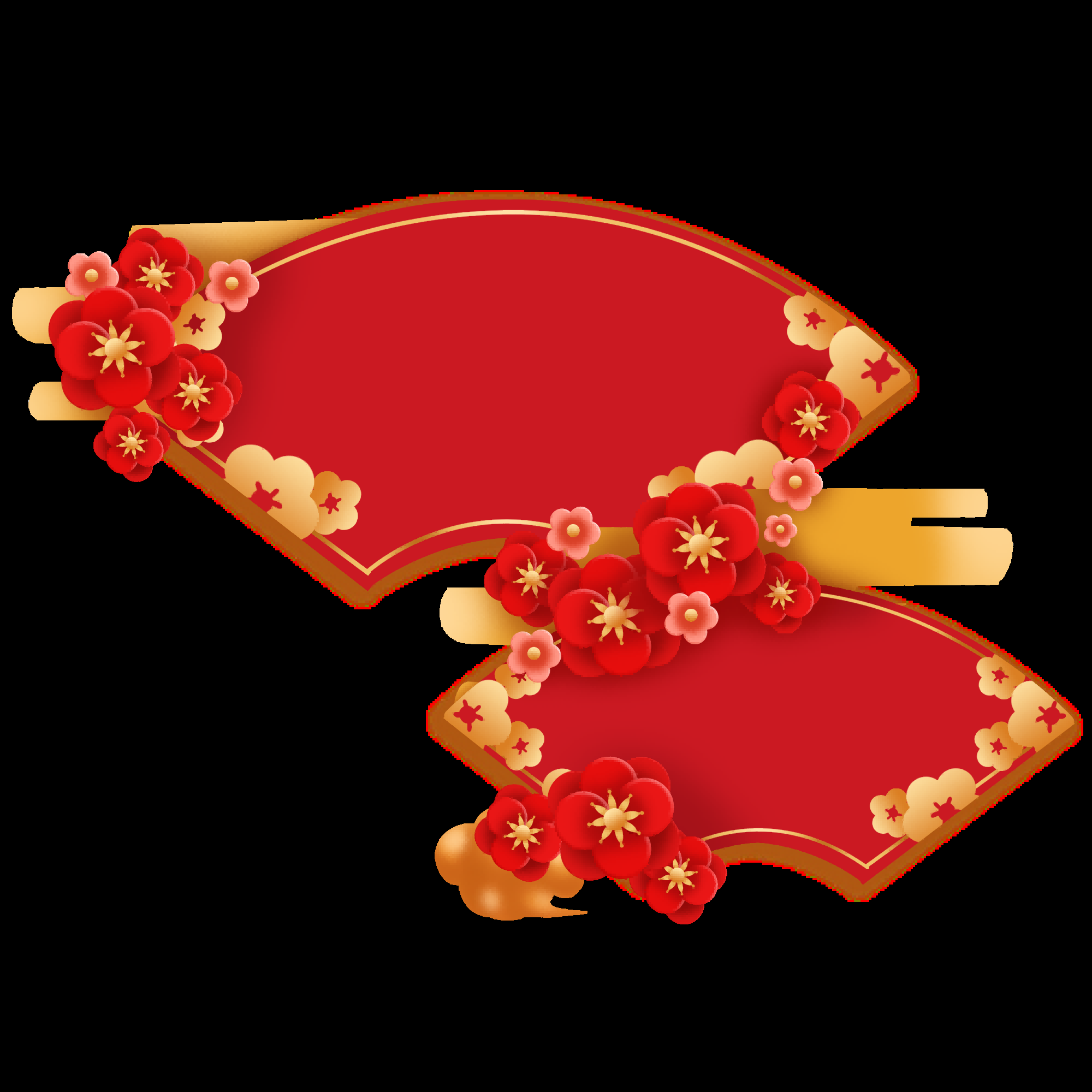 扇形边框中国风扇子装饰元素免抠素材3