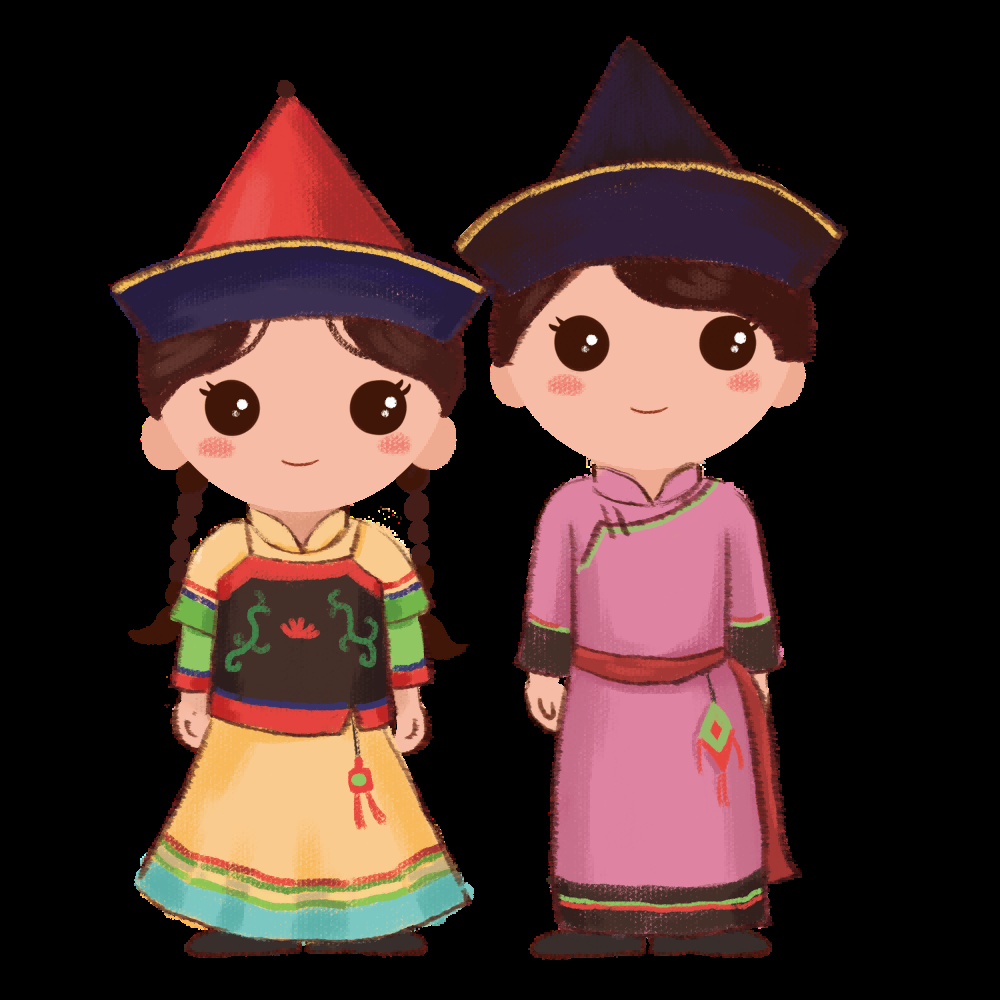 56个少数民族卡通人物服饰免抠元素插画38