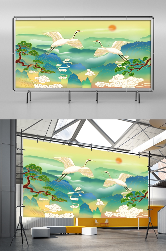 国潮山水中国风背景图展板插画素材23
