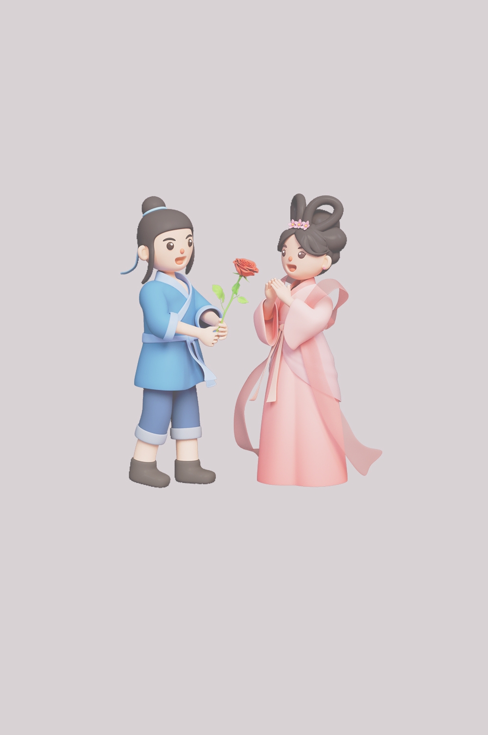 牛郎织女卡通图案七夕情人节装饰素材免抠透明背景55