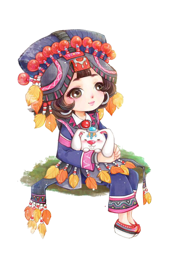 56个少数民族卡通人物服饰免抠元素插画64