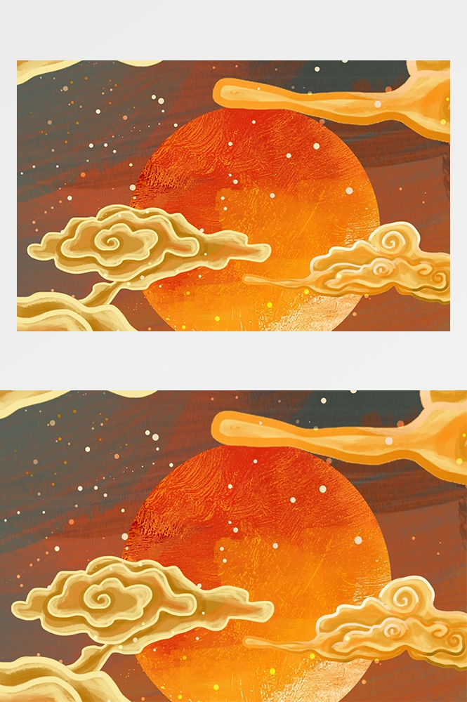 中国风国潮唯美传统山水风景插画海报祥云元素背景PS高清素材