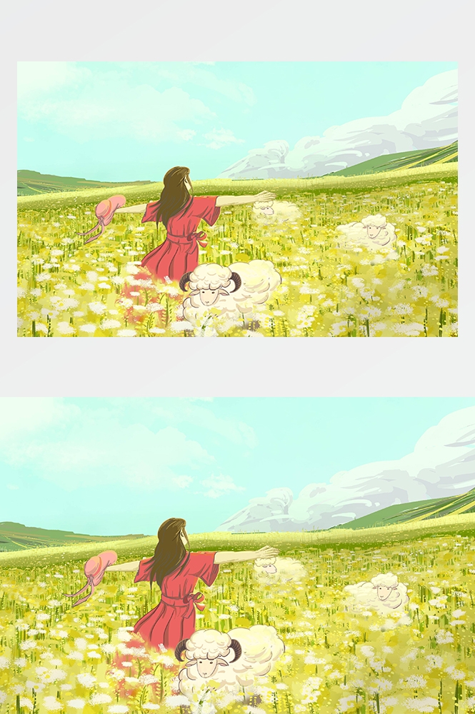 油菜花开田野风景背景插画图片banner海报31