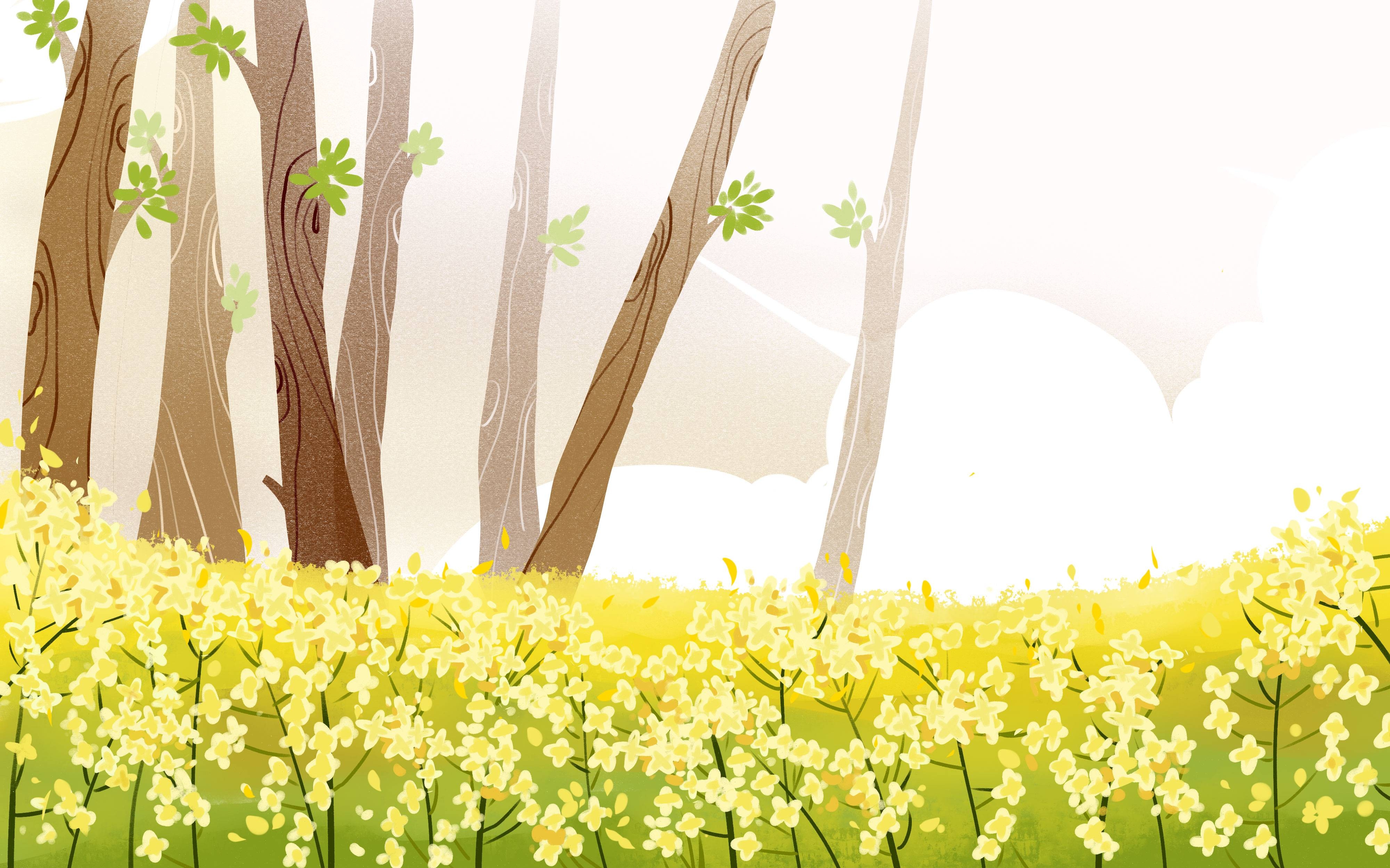 油菜花开田野风景背景插画图片banner海报5