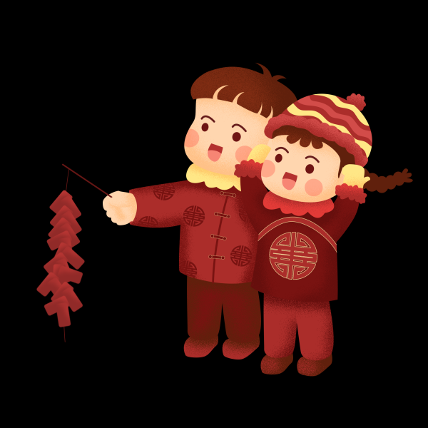喜庆过年春节燃放爆竹的孩子素材免抠30