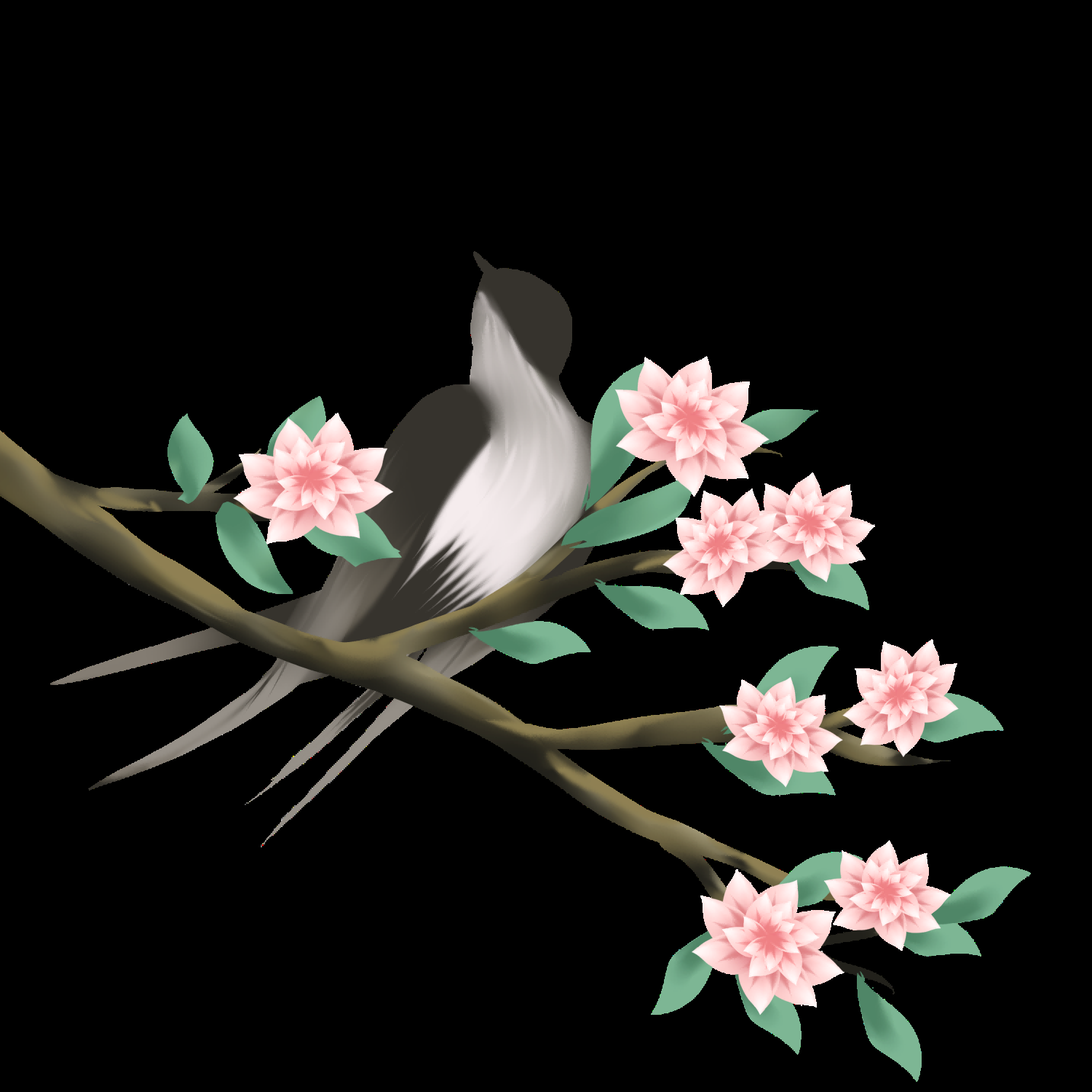 水彩手绘小鸟树枝花枝上的小鸟插画素材免抠28