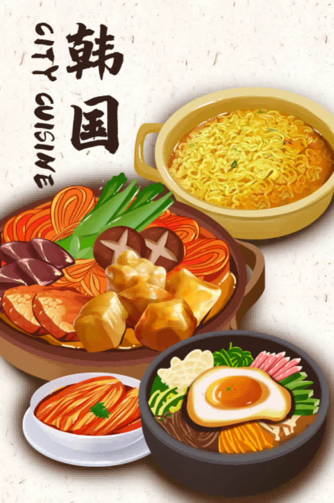 手绘地方特色美食小吃餐厅蛋糕甜品插画海报背景25