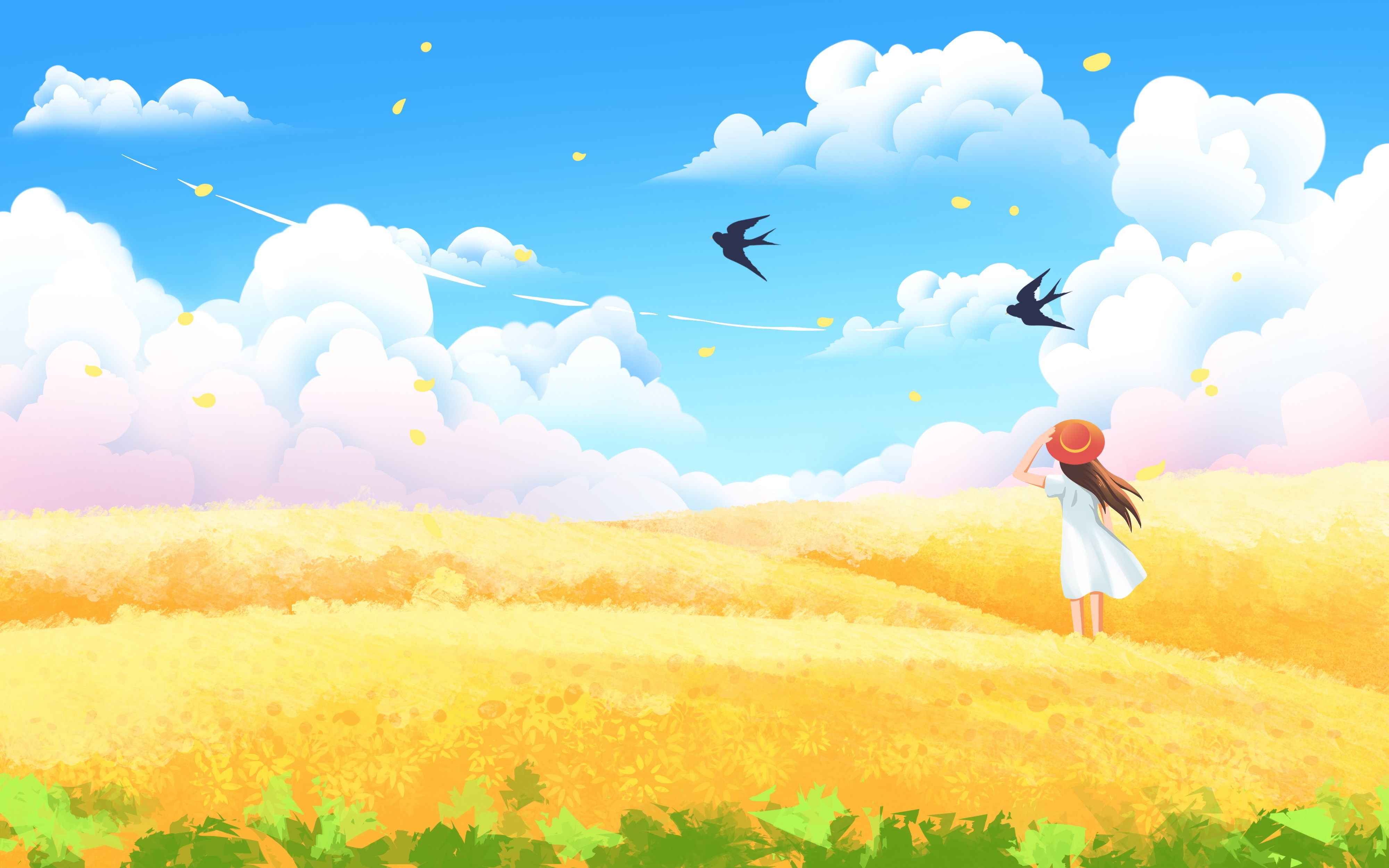 油菜花开田野风景背景插画图片banner海报7