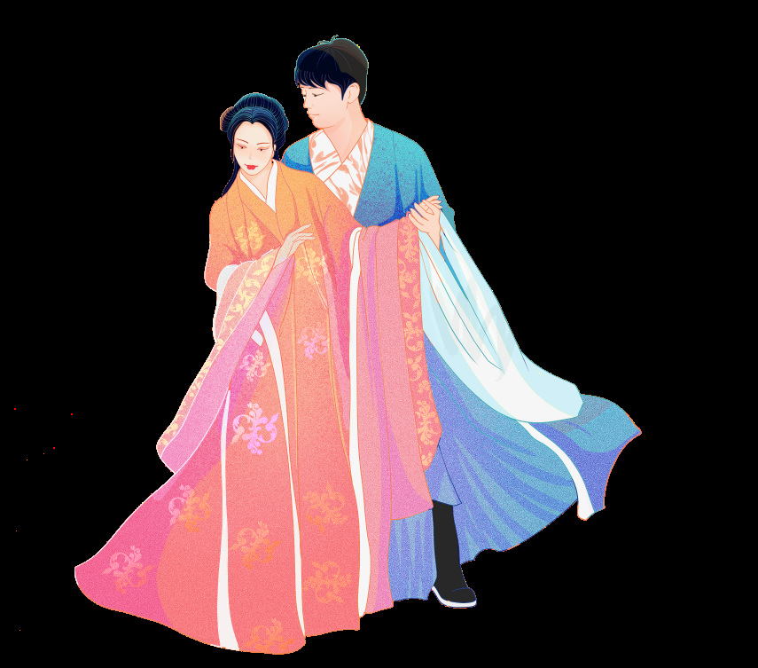 牛郎织女卡通图案七夕情人节装饰素材免抠透明背景12