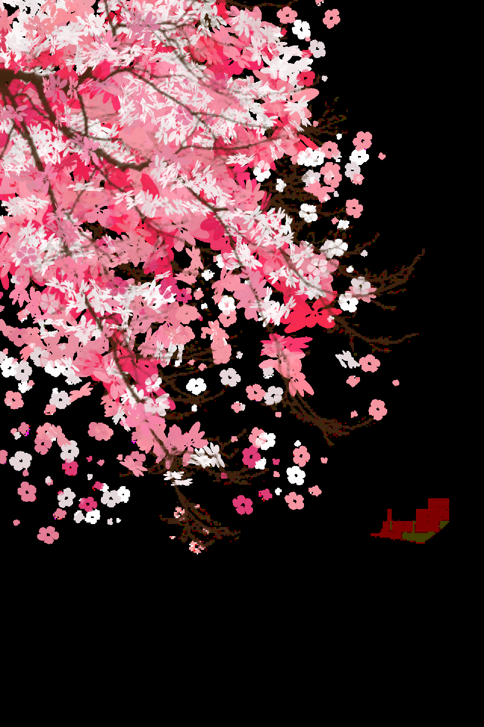 唯美樱花花树花枝樱花飘落图片装饰插图免抠44